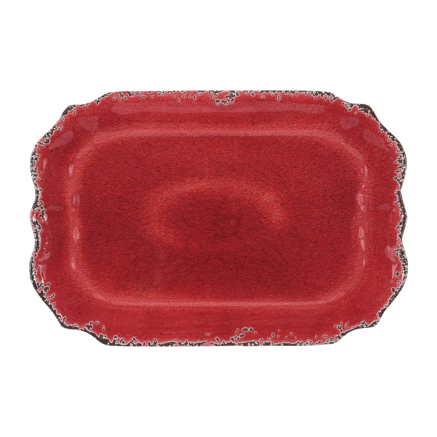 Supreme Housewares Crackle Melamine Serving Tray, BPA-Free Rustic Rectangular Platter for Appetizers, Cheese, Fruit or Entertaining, 20 x 13.5 Inch, Red