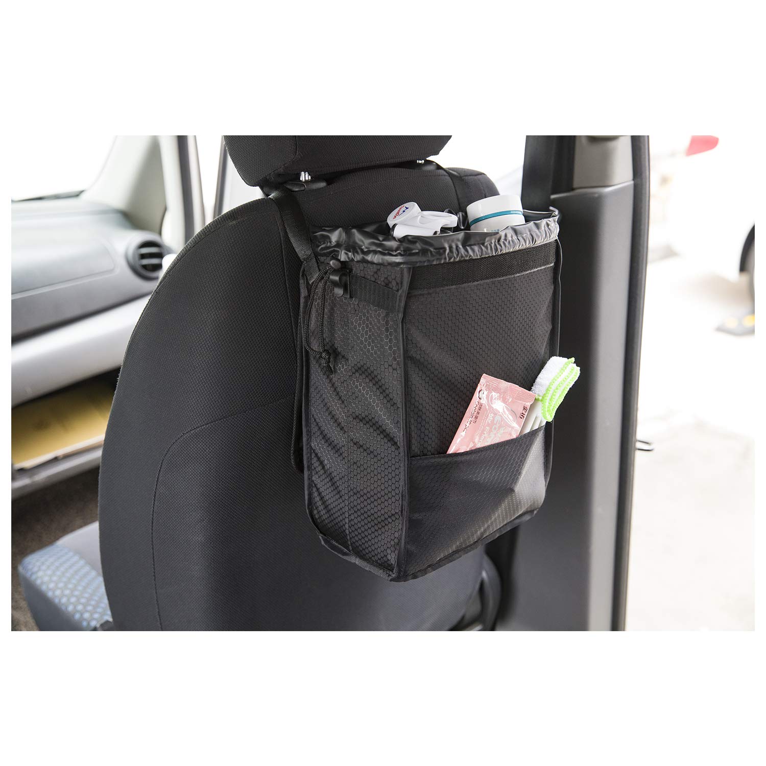Sumworld Car Trash Can Hanging Automobile Garbage Bag with Lid and Storage Pockets Automotive Litter Container for Vehicle Car Seat Organizer
