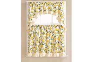GLORY RUGS 3pc Lemon Curtain and Valance Set – 1 Swag Valance and 2 Tiers (30"x36" Each), Valance (60"x36")