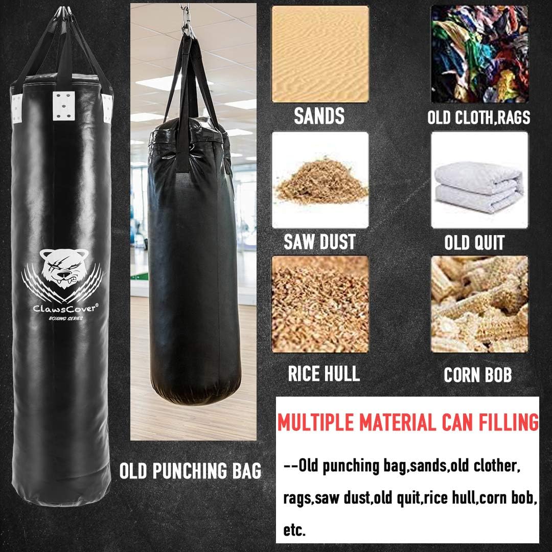 ClawsCover 6FT Heavy Punching Bag Boxing UNFILLED Premium PU Leather Hanging Kickboxing Bags Banana Bag for MMA Muay Thai Martial Arts Taekwondo Workout Training Fitness, Black : Sports & Outdoors