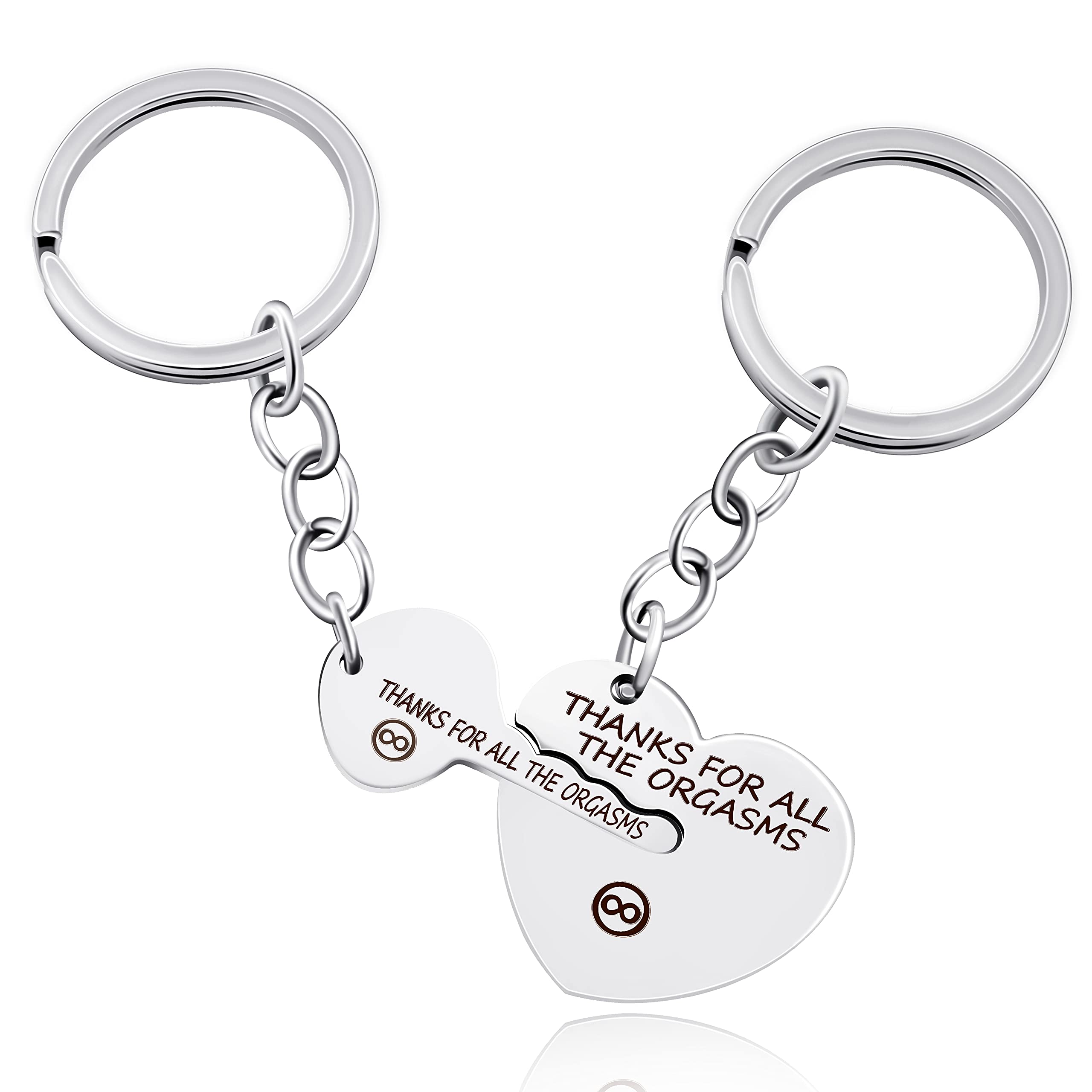 Uloveido Funny Gift for Boyfriend Husband Thanks for All The Orgasms Naughty Gift Idea Stainless Puzzle Couples Keychain Set
