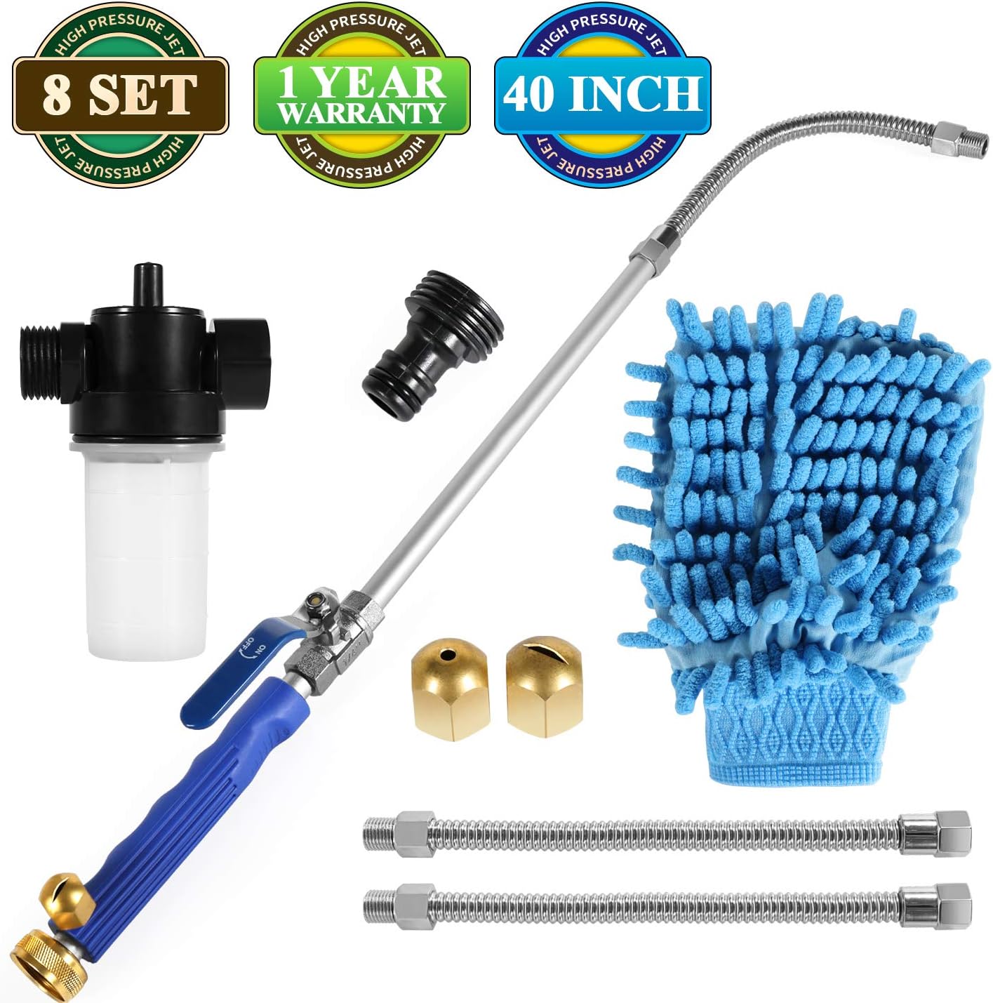 Ausail Hydro Jet High Pressure Power Washer -40'' Long Extendable car Washer Wand with Snow Foam Cannon, Auto Watering Sprayer, 2 Flexible Wands, 2 Tips