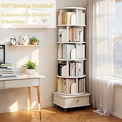 GuaziV 6-Tier 360° Rotating Bookshelf with Wheels