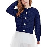 Hvididan Girls Cardigan Long Sleeve Chunky Cable Knit Cardigan for Girls Button Front Uniform School Sweater 5-14Y