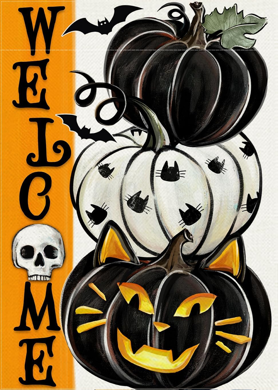 Flags - Covido Welcome Halloween Pumpkins Decorative Garden Flag, Black Cat Jack O Lantern Bat Funny Yard Outside Decorations, Fall Holiday Burlap Outdoor Small Home Decor Double Sided 12 x 18