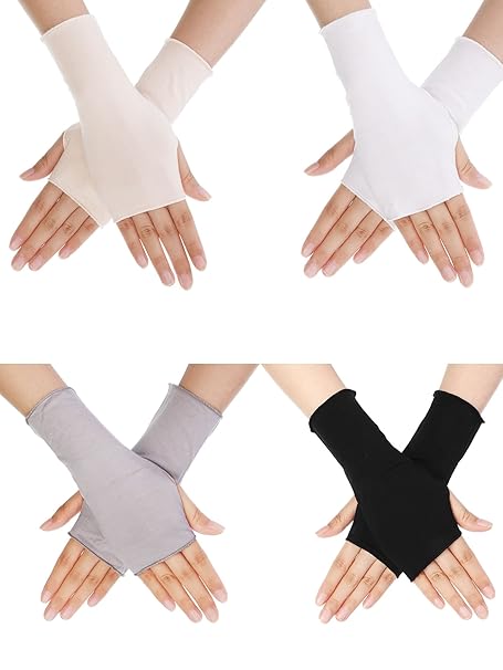 Bememo 4 Paar UV Schutz Handschuhe Handgelenk Länge Sonnen Block Fahren Handschuhe Unisex Fingerlose Handschuhe