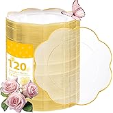 LIYH 120 Pcs Clear Plastic Plates - 7.5 Inch Dessert Plates Disposable Heavy Duty Plastic Plate for Wedding Party Clear Disposable Dessert Plate with Gold Trim for Party Bridal Showers Gift