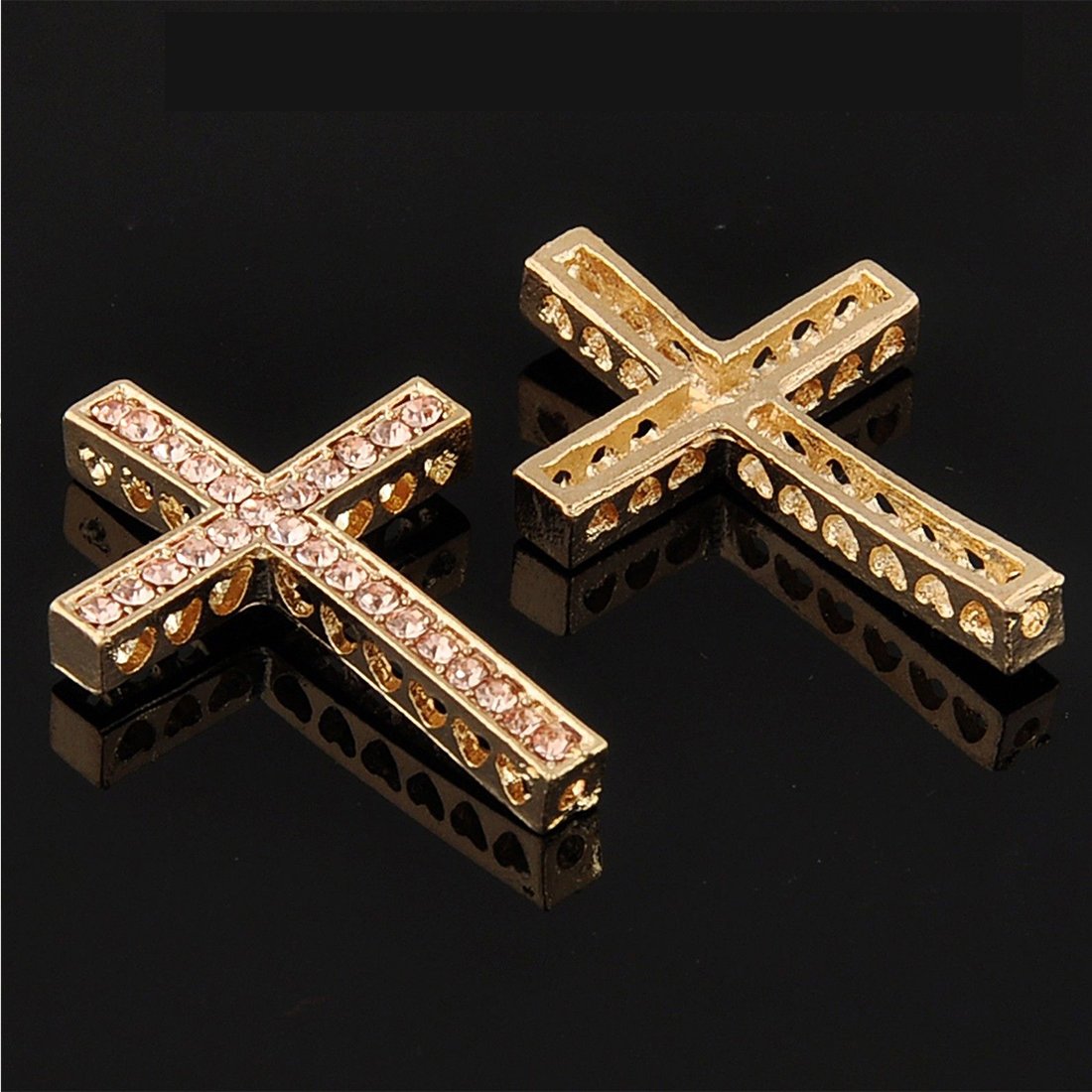 RUBYCA 10pcs Cross Sideway Metal Connector Bead DIY Shamballa Bracelet Gold Color Champagne Crystal Inlay