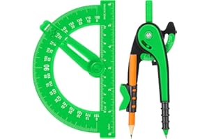 Zonon Student Protractor and Compass Set, Student Geometry Math Set Drawing Compass and 180 Degree 6 Inch Protractor with Swing Arm for Drawing Measuring School Office(Green)