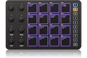 M-VAVE M-WAVE Wireless MIDI Controller Pads, Bluetooth Portable USB MIDI Controller with 16 MPC Drum Pads, 8 Assignable Knobs, Note Repeat, Full Level Buttons, Rechargeable battery (Black Pad)