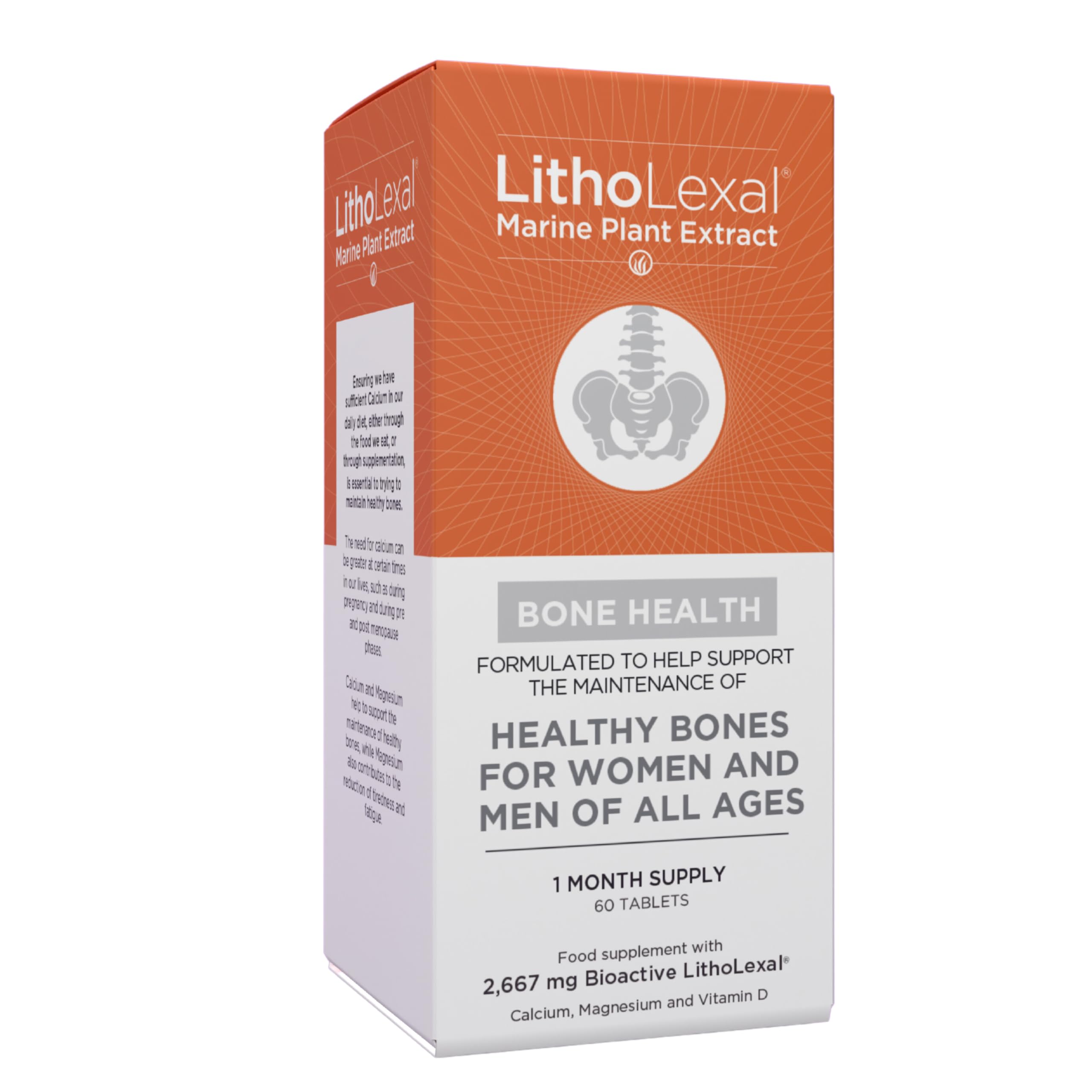 LithoLexal Bone Health 60 Tablets (1 Month Supply) Food Supplement, containing Plant-Based Calcium, Magnesium and Vitamin d