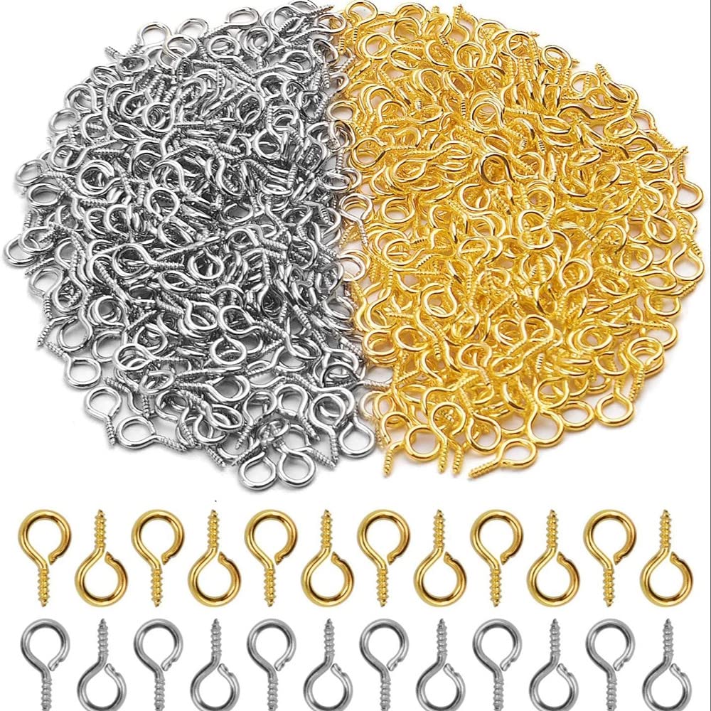 200Pcs Mini Screw Eye Pins,Eyepins Hooks,Eyelets Screw,Eye Screw Hooks DIY Jewelry Keychain Pendant Making,4x8mm