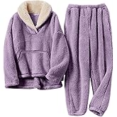 Kissonic Women's Fluffy Pajama Set Fleece Pullover Pants Fuzzy Lounge Set Cozy Winter Pj Sleepwear with Pockets