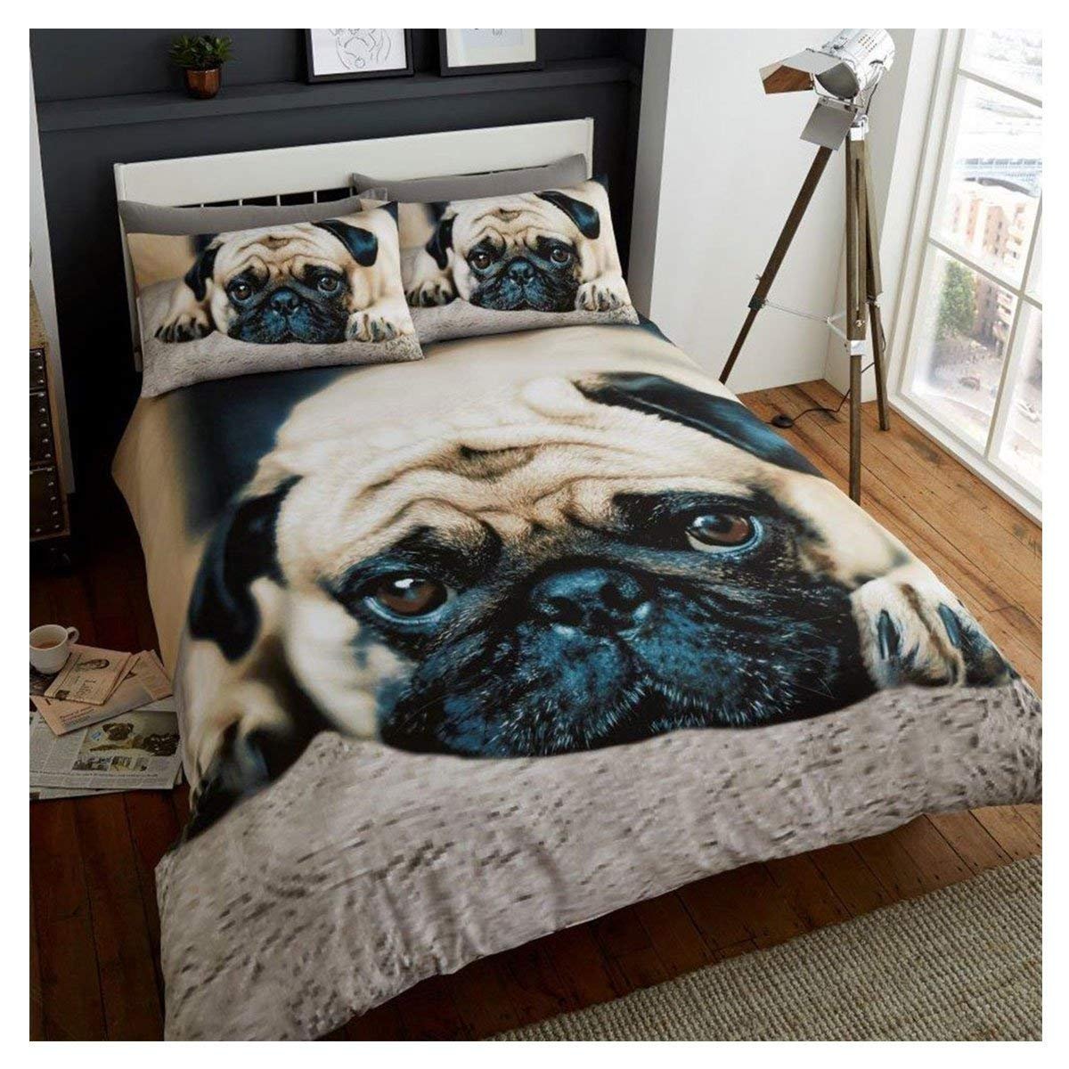 GC GAVENO CAVAILIA 3D Wildlife Premium Duvet Cover Animal Printed Quilt Set & Luxury Polycotton Bedding, King, Sweet Pug-Multi