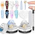 MIZHSE 2PCS Solid Builder Gel for Nails Kit: 30g/1oz Clear & Aurora Hard Gel for Nail with Nail Forms 3D Silicone Mold Soak off U V Builder Extension Gels for Women