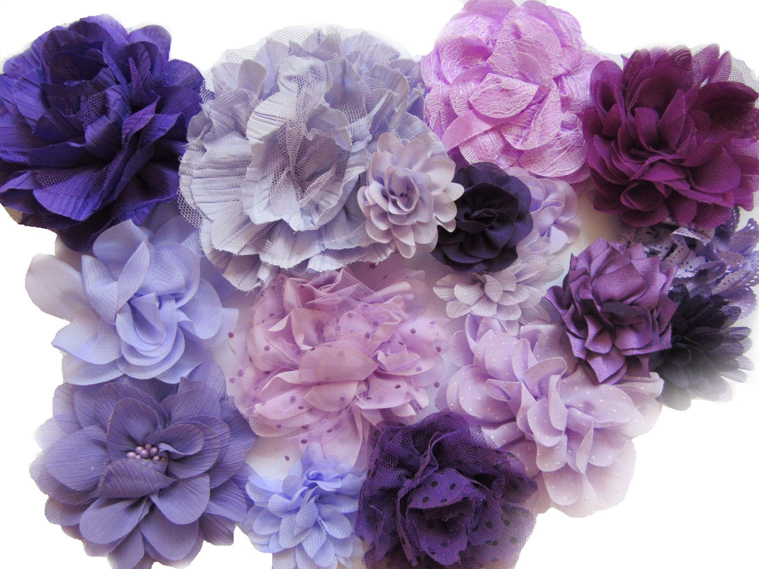 YYCRAFT 15pcs Purple/Lavender Chiffon Lace Hair Flower for Girls Headband Baby Flowers Bows,Crafts,Party Decoration(2"-4.5") โ image 1