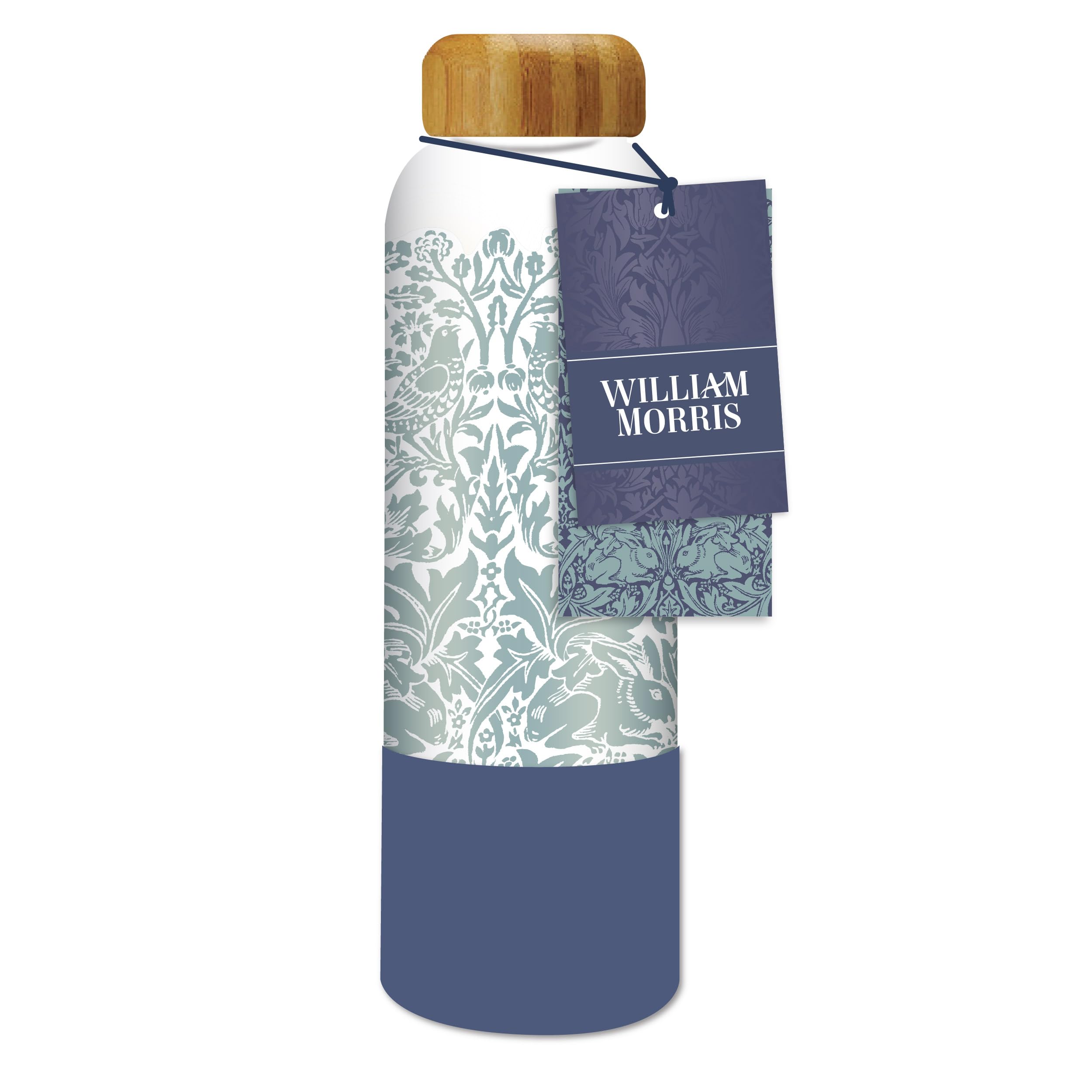 Portico Designs Ltd William Morris Brother Rabbit Glass Water Bottle with Bamboo Lid, 600ml Capacity, 24cm x 7cm
