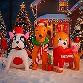 Sosation Christmas Inflatable Dog Outdoor Decoration Xmas Dachshund Shepherd French Bulldog Blow up Yard Decorations with Built-in LEDs for Yard Garden Lawn Indoor Outdoor