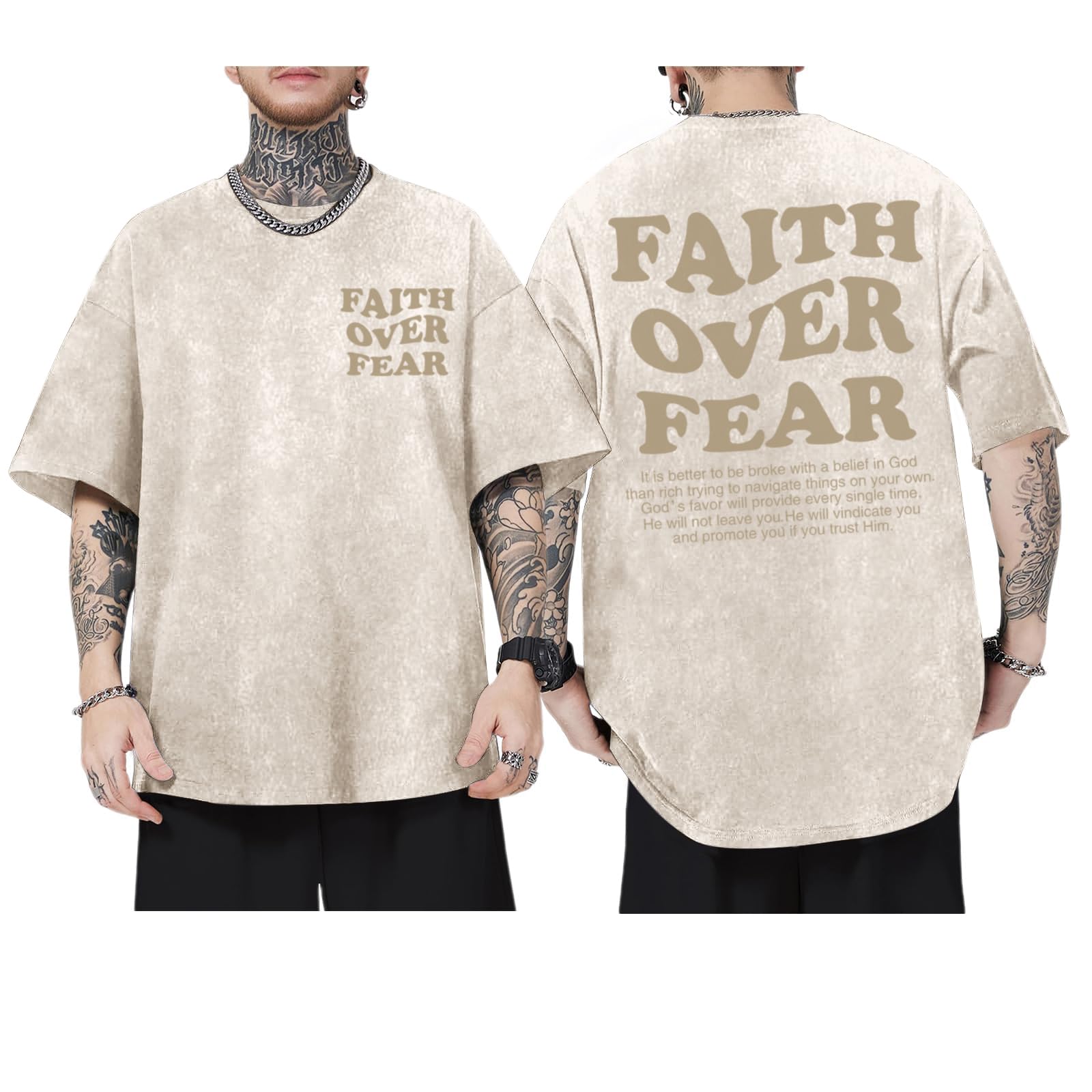 Kelxjia Christian Shirts for Men Faith Over Fear