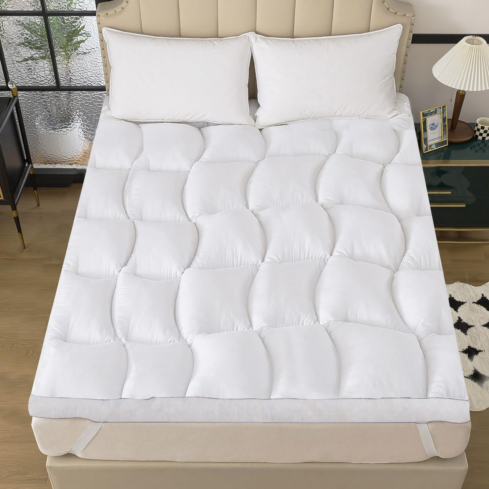 Photo 1 of Memory Foam Mattress Topper Queen – Pressure Relieving Bed Topper with Secure Strap Design for Back Pain, Soft and Supportive Shredded Memory Foam, Mattress Pad to Upgrade Old Mattress