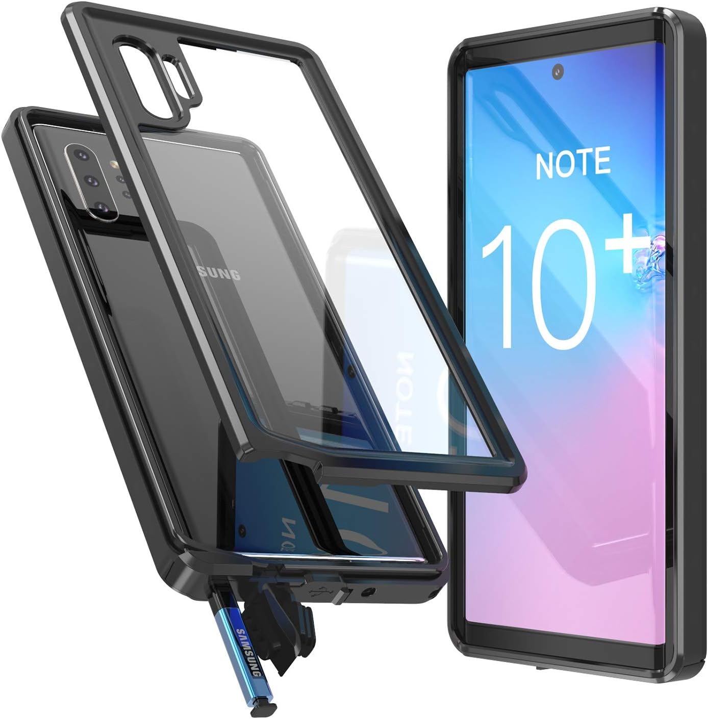 Samsung Galaxy Note 10+ Plus/5G Case,Full Body Protection Built-in Screen Protector Shockproof Anti-Scratch Clear Case for Samsung Note 10 Pro Plus 5G (Fingerprint Unlock with Fingerprint Film)