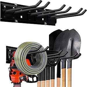 Garage Storage Organization Tool Storage Rack,Garden Hose Holder,Heavy Duty Tool Organizers Garage Wall Mount Hooks, Space Saving Max 300 lbs Garden Yard Tool Organization