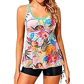 Tempt Me Women Tankini Swimsuits with Shorts - Two Piece Tummy Control Bathing Suit Flowy Swimwear with Boyshorts 2026