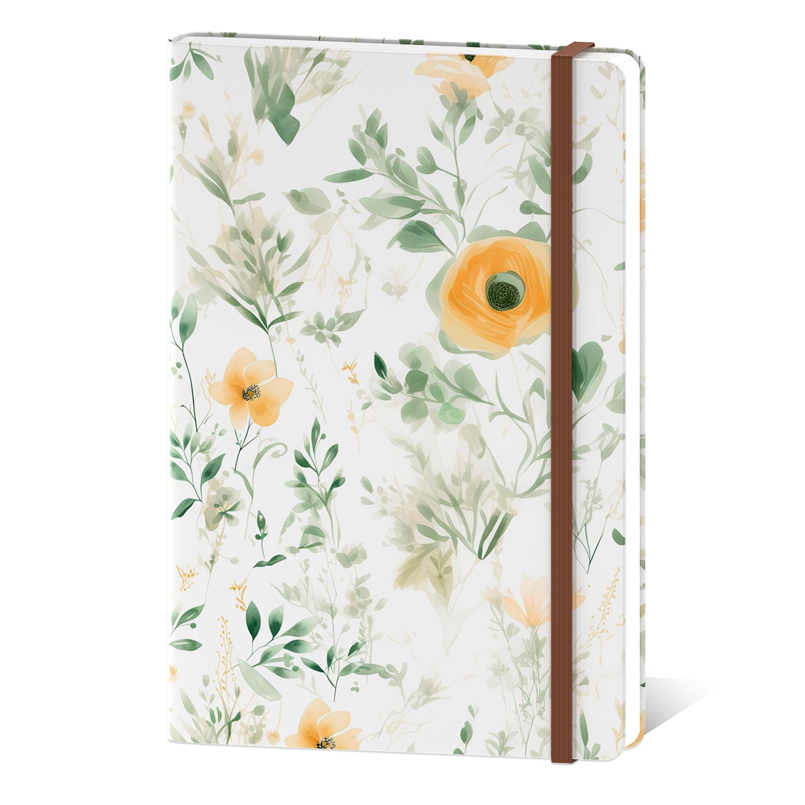 Hnogri Lined Journal Notebook, Hardcover Journal for Women, 160 Pages Thick Paper, Medium 5.7 x 8.4 in, Cute Aesthetic Floral A5 Ruled Notebook for Writing Journaling Work School Office, Cute Leaves