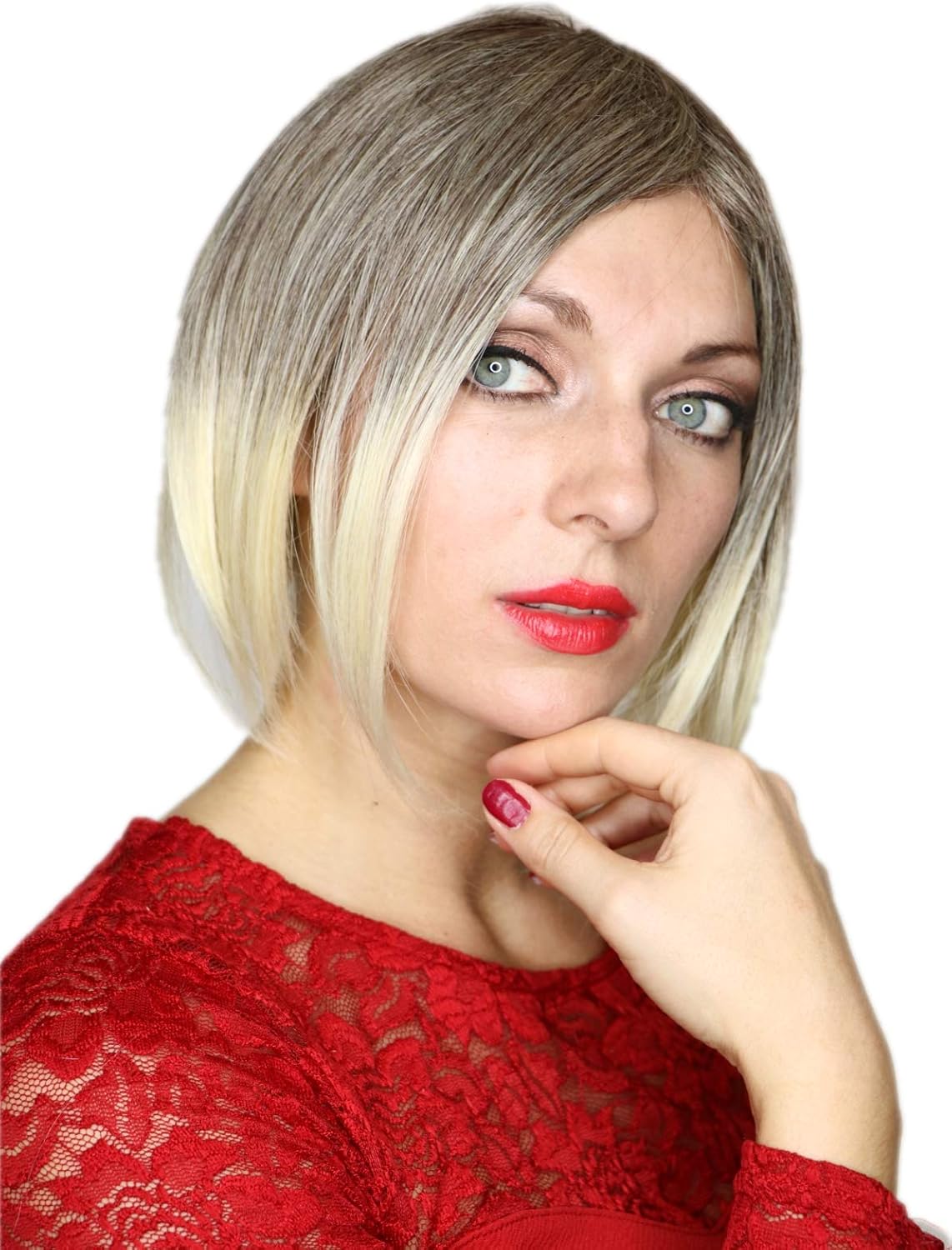 Prettyland Perruque Courte 30cm Blond Tres Clair Meches Coiffure