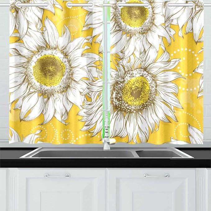 AIKENING Yellow Vintage Sunflower Handdrawn Flower Kitchen