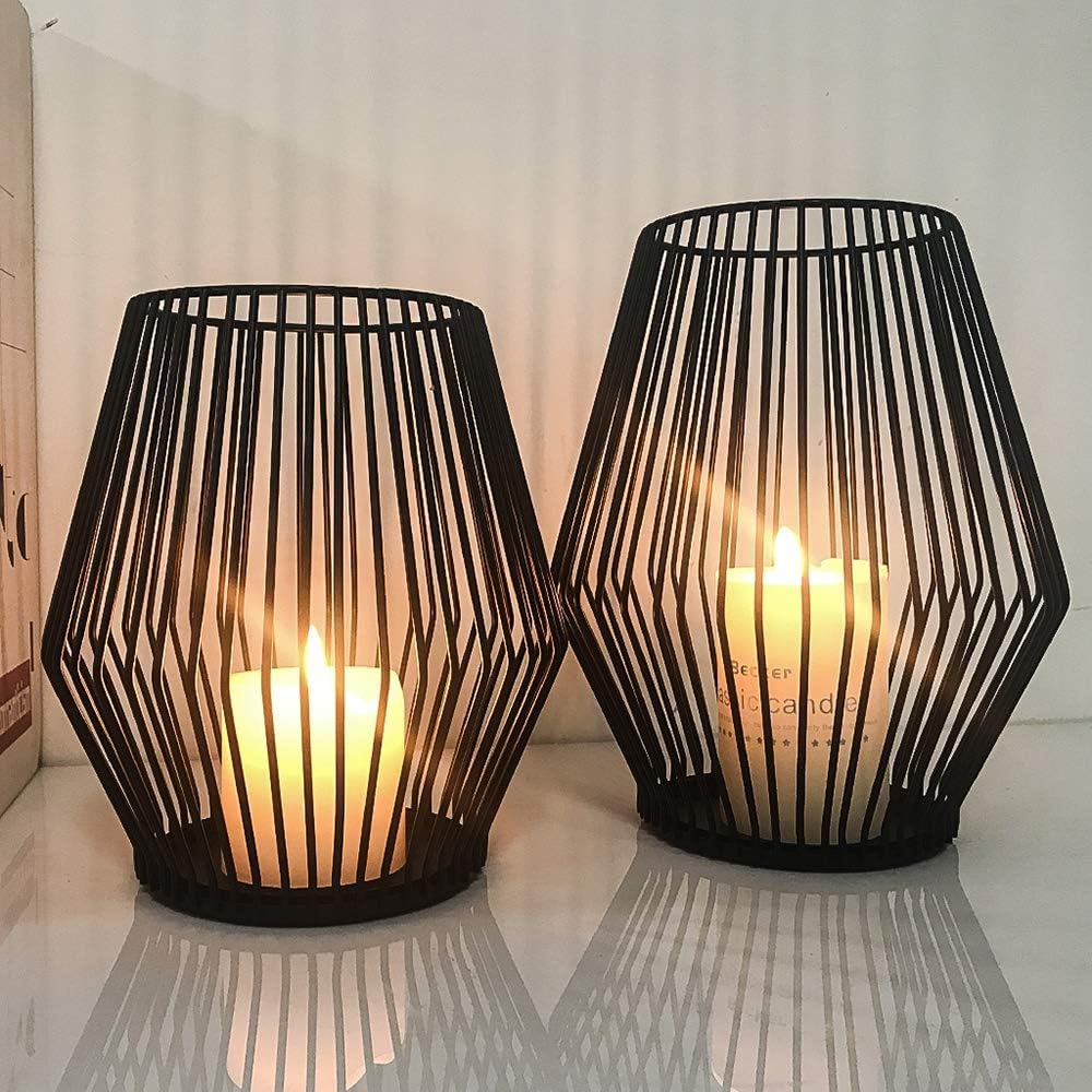 FAYUE Black Metal Wire Tea Light Candle Holder for Indoor Outdoor