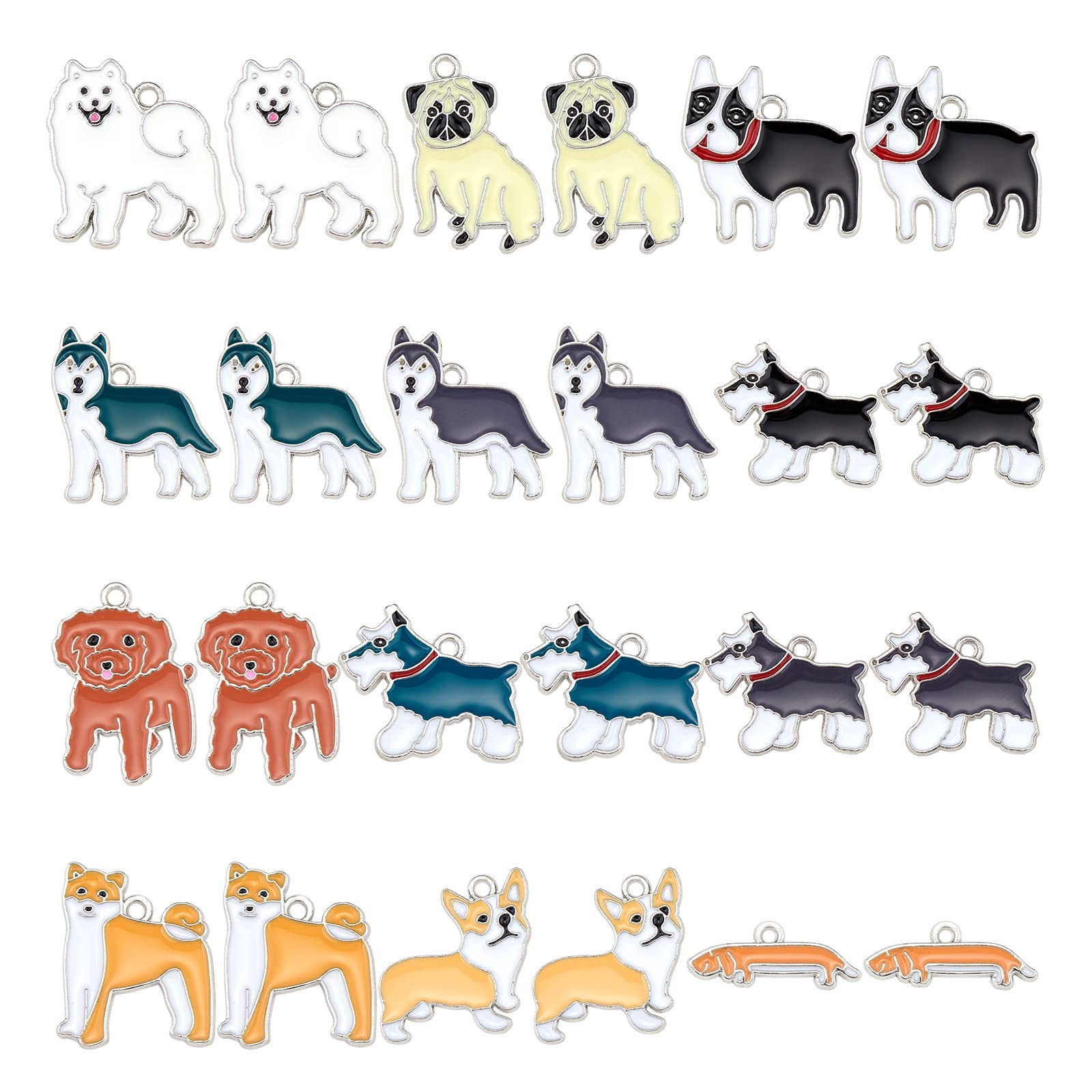 COGCHARGER 24 Pieces Enamel Dog Charms Pendants Brass Enamel Animal Charm with Jump Ring Mixed Color for Jewelry Necklace Bracelet Earring Making Crafts