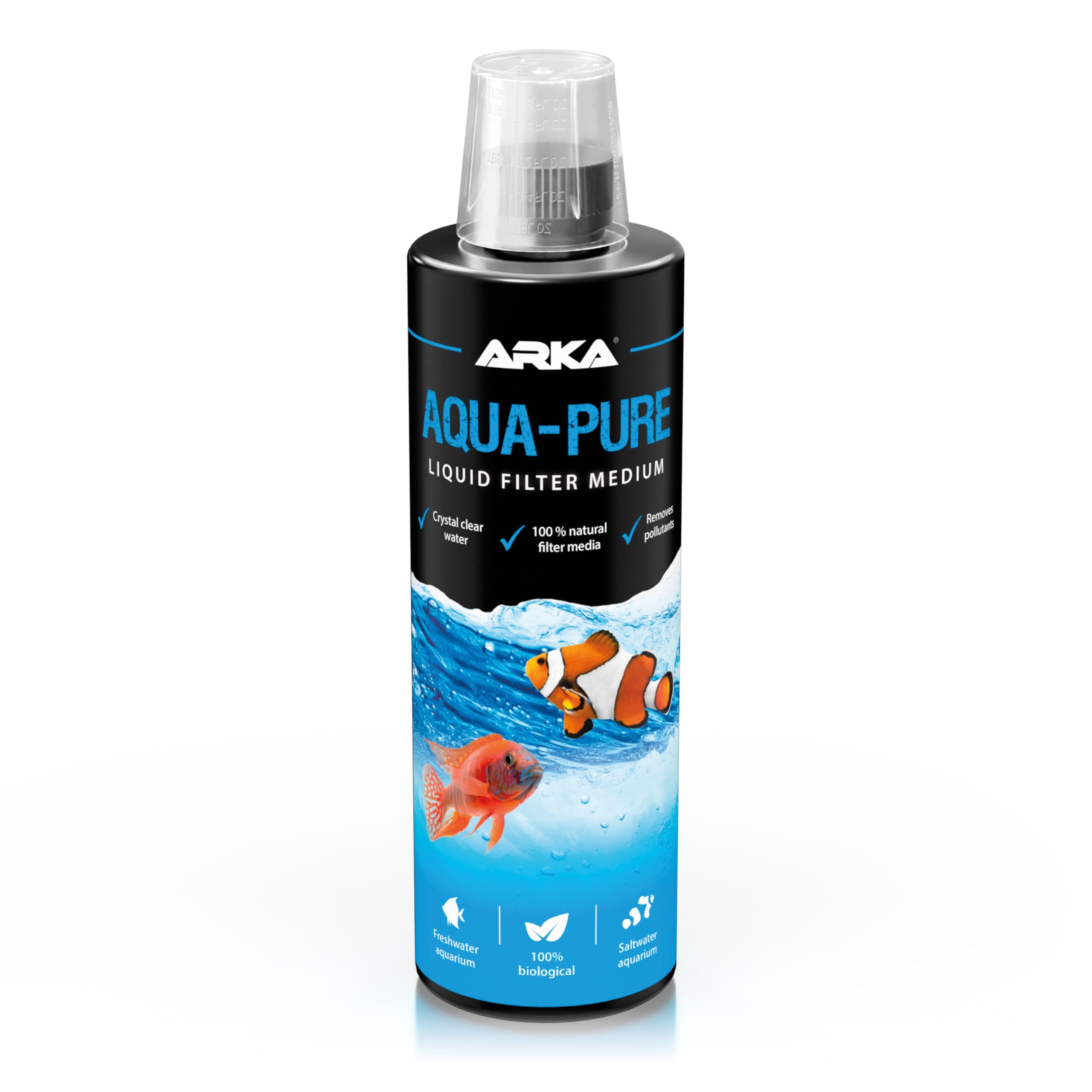 Aquarium water clarifier – ARKA Aqua-Pure 473 ml – clears cloudy water & removes particles – 100% biological with filter bacteria – plant safe – for freshwater & marine tanks – for healthy water