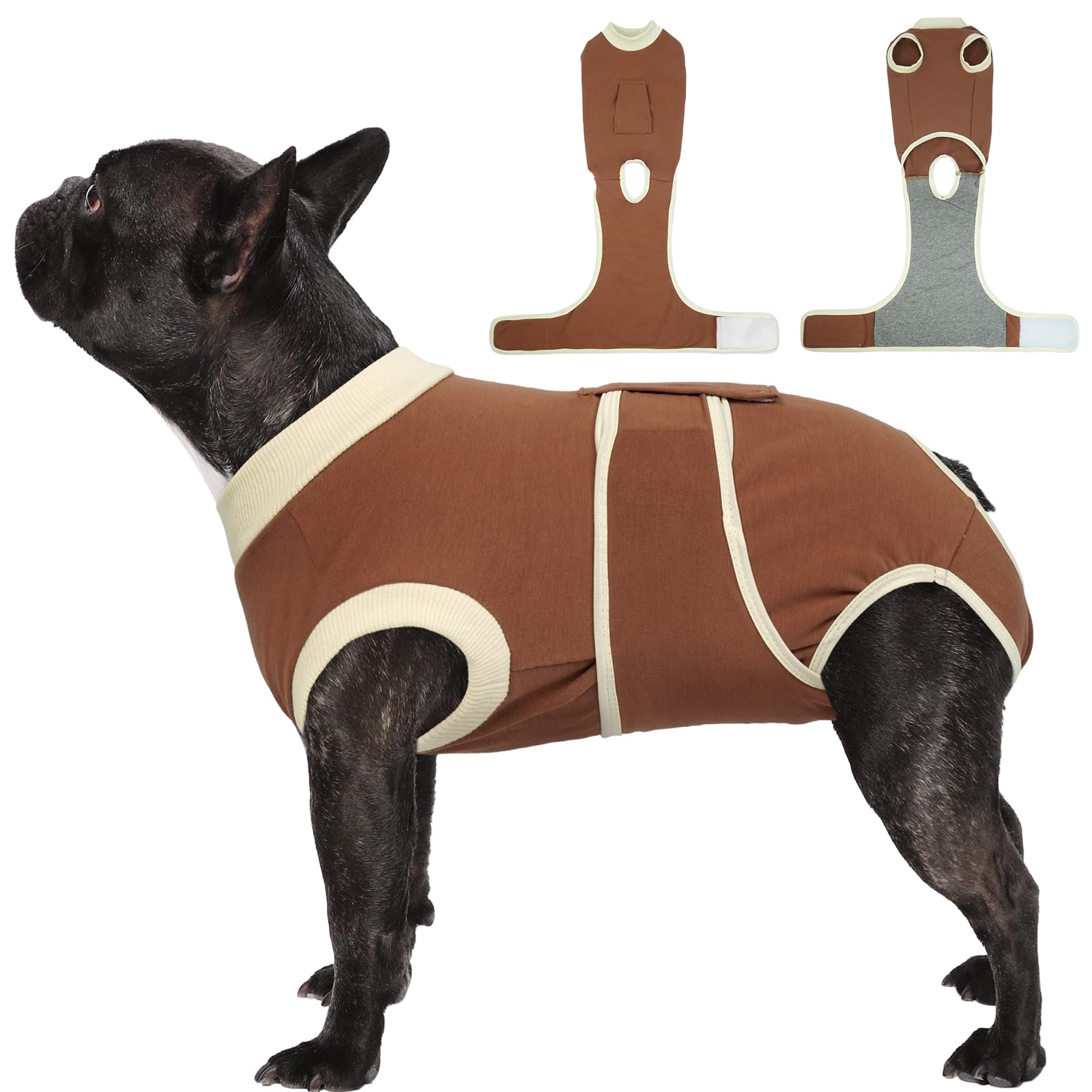 Photo 1 of ***STOCK IMAGE FOR REFERENCE***
*** pink and green stripes**
 Dog Recovery Suit, Soft & Breathable Fabric, Anti Licking, Cone Alternative, Brown, S (Back: 11.4" - 13.4"; Weight: 7 - 15LB)
