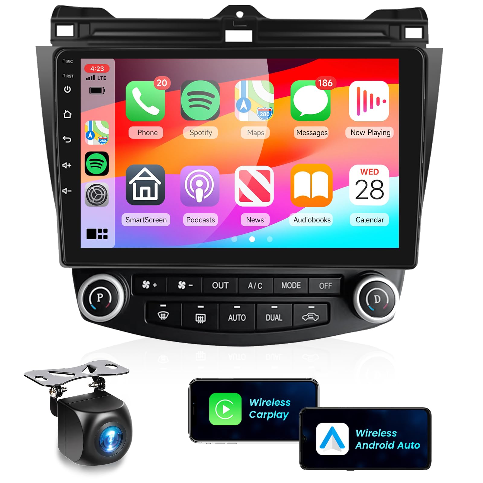 Photo 1 of Podofo Car Radio Stereo for Honda Accord 7th 2003 2004 2005 2006 2007 with Wireless Carplay Android Auto, 10.1inch Touch Screen Android Bluetooth Radio with GPS WiFi AHD Backup Camera 2G+64G