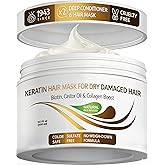 VITAMINS hair cosmetics Keratin Hair Mask - Protein Repair Keratin Treatment - Deep Conditioner for Dry, Damaged, Curly, Straight & Frizzy Hair with Biotin, Collagen & Castor Oil - 13.5 Fl Oz