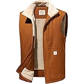 CARWORNIC Waterproof Washed Duck Vest Winter Sherpa Fleece Lined Loose Fit Mock-Neck Insulated Canvas Workwear Vest