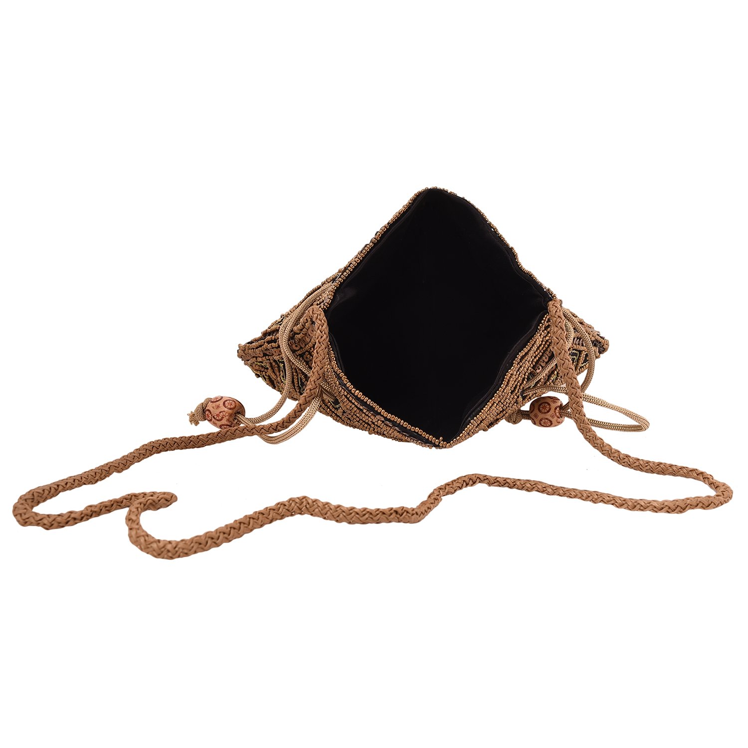 craft trade silk beaded work drawstring potli bag, 22x4x21(multicolour, ct768)