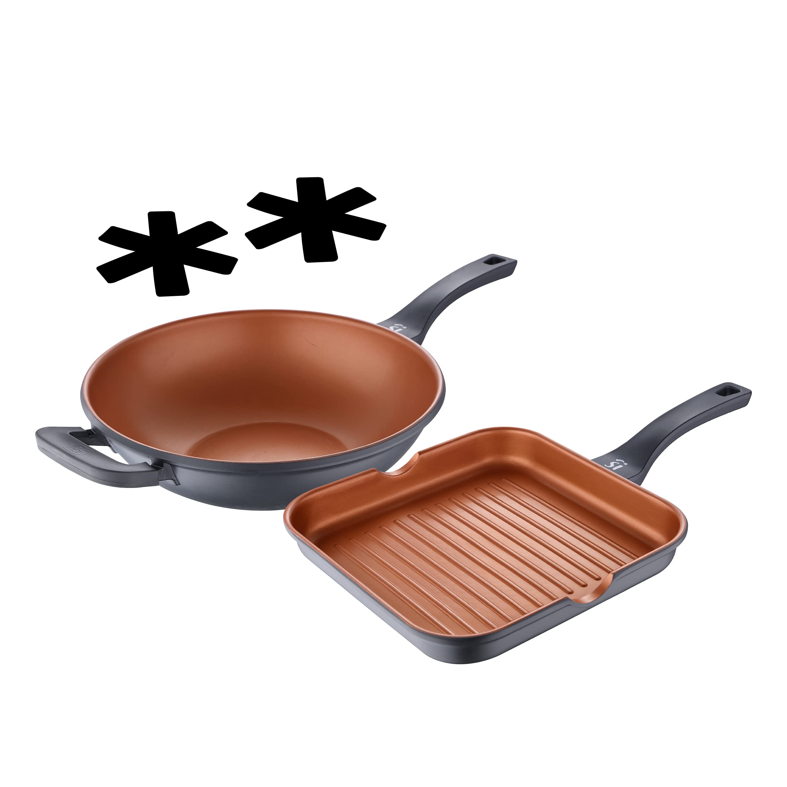 SAN-IGNACIO-Bronze-Juego-de-Cocina-Set-de-Wok-y-Sarten-Grill-de-32-y-28-cm-de-Diametro-y-2-Protectores-Fabricados