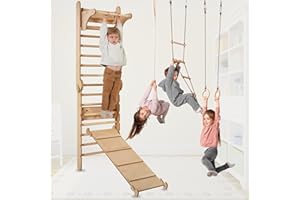 Goodevas Swedish Ladder Indoor Kids Gym - Montessori Play Gym Climbing Set - Wooden Indoor Playground Climbing Toys for Toddlers 1-3
