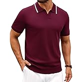 Alimens & Gentle Mens Polo Shirts Short Sleeve V Neck Regular Fit Polo Shirt Contrast Collar Knit Edge Casual Office Golf