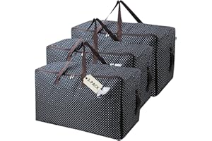 IWILL CREATE PRO Pack of 3, 27.5 X 16.5 X 13.8", 3-Side Zip Open Storage Bags for Bulk Items Organizer, Travel Duffel Storage Bags, Water-resistant House Moving Organizer Bins with Handles, Black Dots