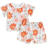 fhutpw Toddler Baby Girls Summer Outfits Daisy Ruffle Short Sleeve T-Shirts Tops Floral Shorts 2Pcs Clothes Set 6M-4T