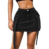 ETOSELL Women’s Low Waist Denim Skirt Button Mini Cargo Jean Y2K Skirts with Pockets