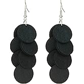 Bohemian Wooden Layered Disc Dangle Earrings, Boho Style Round Drop Earrings for Women, Lightweight Statement Jewelry for Daily Wear & Party