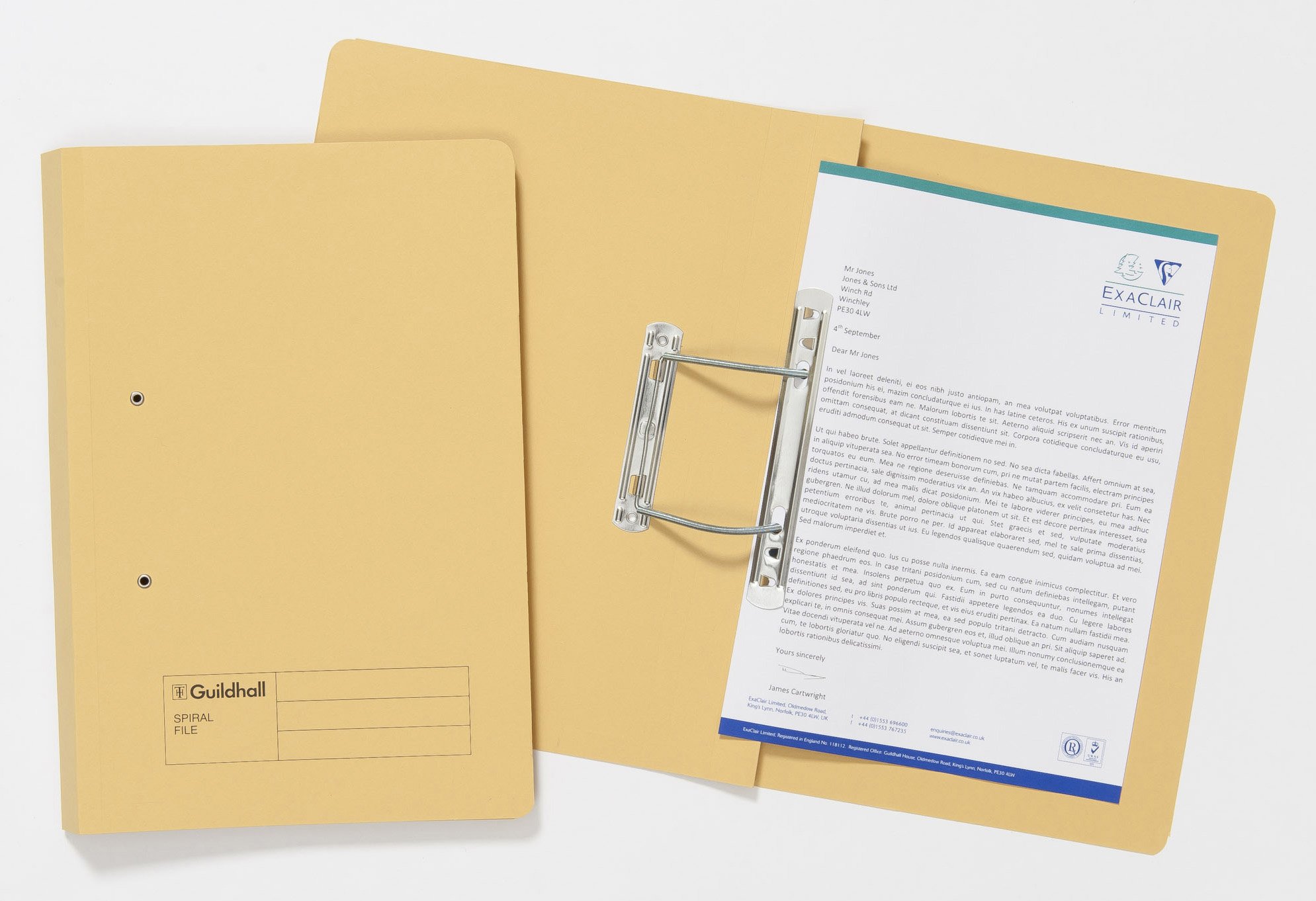 Exacompta - Ref 346-YLWZ - Guildhall - Document Spiral Files, 285gsm Medium Weight Spring Manilla, 355x250mm, Metal Spring Mechanism, Blue Angel Certified - Yellow, Pack of 25