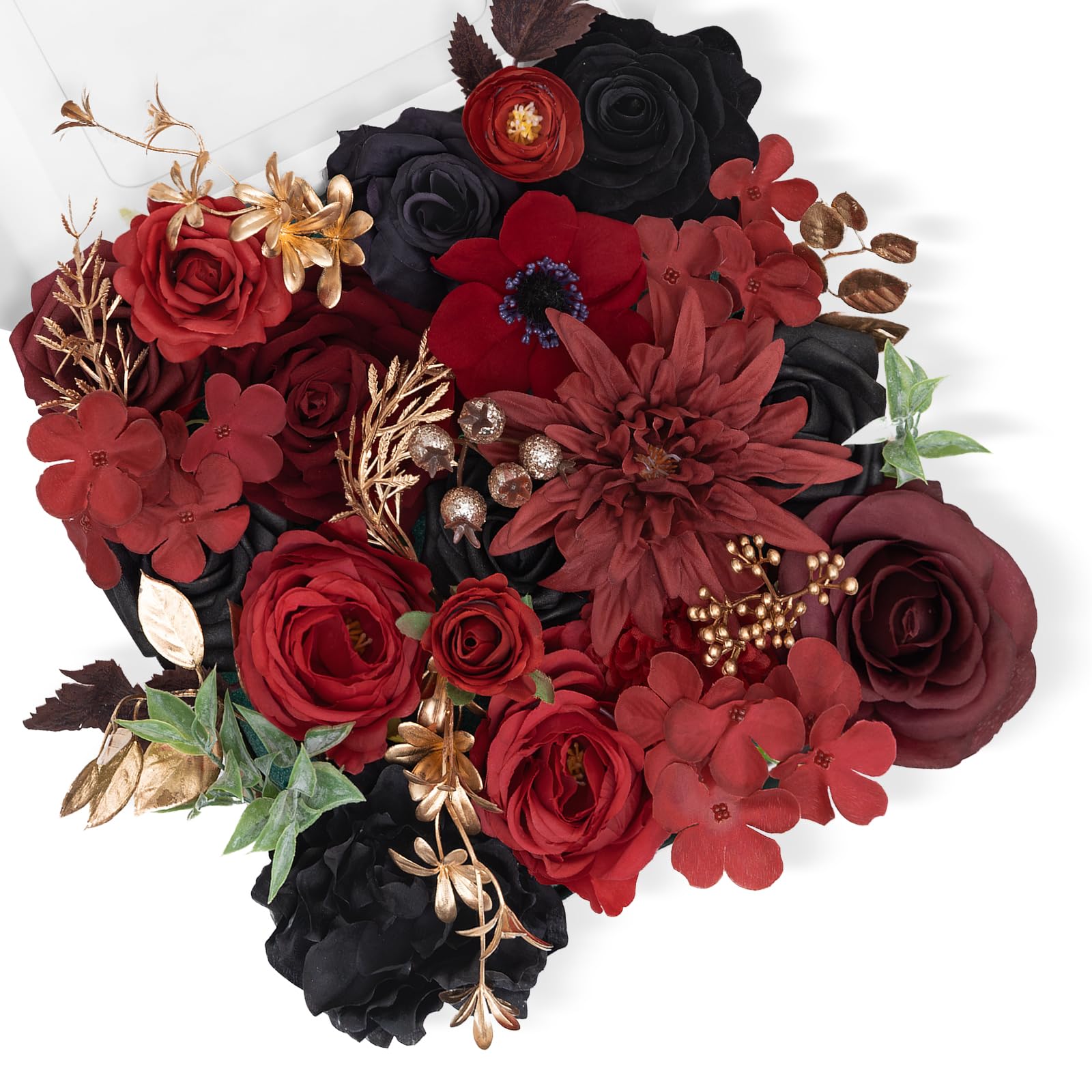 TINGE TIME Rose Artificial Flowers Combo, Fake Foam Roses with Stems for DIY Wedding Bridal Shower Decorations Party Table Centerpieces Fake Floral Arrangement Home Decor(Gothic Black and Red)