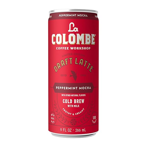 LA COLOMBE PEPPERMINT MOCHA DRAFT LATTE – 9 FLUID OUNCE, 4 COUNT – COLD-PRESSED ESPRESSO AND FROTHED MILK + PEPPERMINT AND DARK CHOCOLATE – MADE WITH REAL INGREDIENTS – GRAB AND GO COFFEE