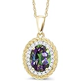 Gem Stone King 14K Yellow Gold Gemstone Birthstone and White Diamond Necklace | Oval 8X6MM | Gold Necklace for Women | With 18 Inch Chain