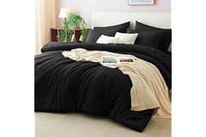 CozyLux Queen Comforter Set Black, 7 Pieces Bed in a Bag Soft Bedding Comforter Set with Sheets, All Season Boho 7PC Bed Sets with Comforter, Fitted Sheets, Flat Sheets, Pillow Shams and Pillowcases